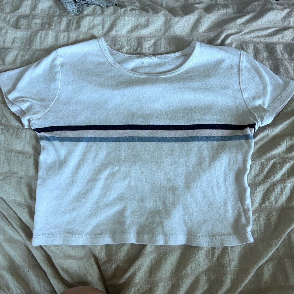 White and Blue Striped Crop Top